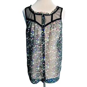 Princess Vera Wang Sleeveless Sheer Black Floral Top Size Large